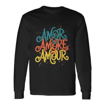 Amor Amore Amour Coloré Rétro T-shirt à manches longues - Cadeauxyz