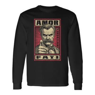 Amor Fati Nietzsche Philosophie Humoristique Propagande Destin Citation T-shirt à manches longues - Cadeauxyz