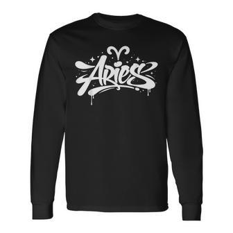Aries Zodiac Graffiti Handstyle Astrology Star Sign Long Sleeve T-Shirt - Thegiftio UK