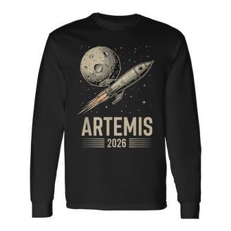 Artemis 2 Launch To The Moon Mission Retro Rocket Ship Long Sleeve T-Shirt - Thegiftio
