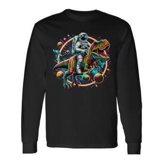Astronaut Riding T-Rex Dinosaur Astro T-Rex Space Long Sleeve T-Shirt - Thegiftio UK