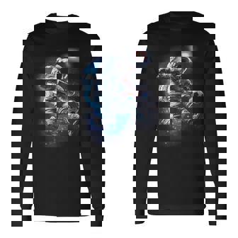 Astronaut Soccer Ball Sport Lover Outer Space Science Galaxy Long Sleeve T-Shirt | Mazezy