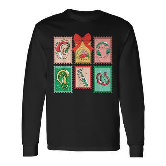 Audiologist Christmas Stamp Bow Audiology Therapist Xmas Long Sleeve T-Shirt - Thegiftio UK