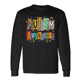 Autism Awareness Ribbon Puzzle Autism Support Squad Family Long Sleeve T-Shirt | Seseable UK