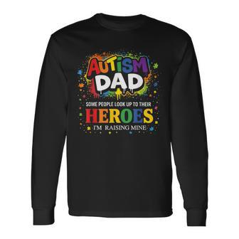 Autism Dad Puzzles Proud Son Hero Autism Awareness Long Sleeve T-Shirt - Seseable