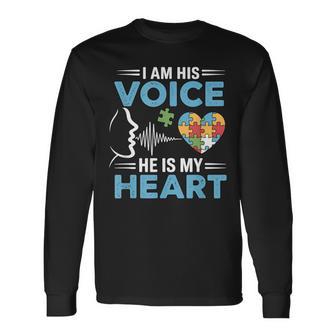 Autism Mom Awareness I'm His Voice And He Is My Heart Long Sleeve T-Shirt - Monsterry