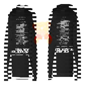 Bad Boy Teddy Bear Graphic tyle Fun 長袖Tシャツ - Kawaiitshirt
