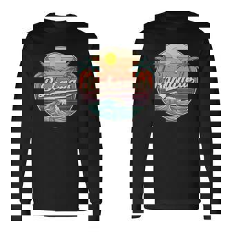 Bahamas Beach Summer Vacation Wave Retro Sunset Palm Tree Long Sleeve T-Shirt | Mazezy