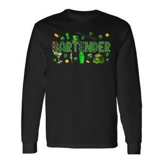 Bartender Tools St Patrick's Day Shamrocks Job Team Long Sleeve T-Shirt - Thegiftio