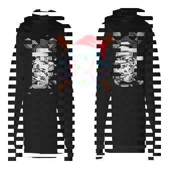 Baseball Christmas Lights Santa Christmas Baseball Player Long Sleeve T-Shirt | Seseable UK