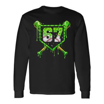 Baseball Ice Cream Drip Shamrocks 6 7 Meme St Patrick's Day Long Sleeve T-Shirt - Thegiftio UK