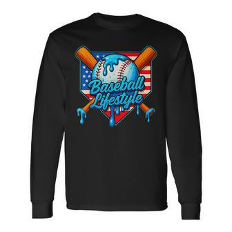 Baseball Lifestyle Apparel Youth Baseball Drip Ice Cream Long Sleeve T-Shirt - Thegiftio UK