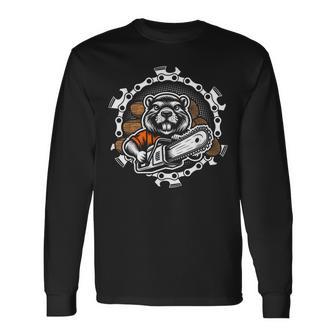 Beaver Lumberjack Forest Worker Chainsaw Wood Long Sleeve T-Shirt - Seseable