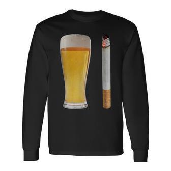 Beer & Cigarette Lover Day Drinking Dad Smoking Beer Lover Long Sleeve T-Shirt | Seseable CA