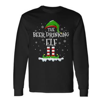 Beer Drinking Elf Squad Family Matching Group Christmas Elf Long Sleeve T-Shirt - Thegiftio UK