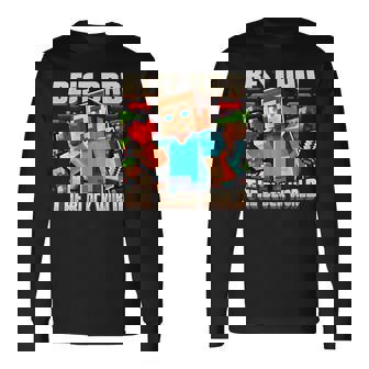 Best Dad In The Block World Pixel Gaming Father Day Long Sleeve T-Shirt | Seseable FR