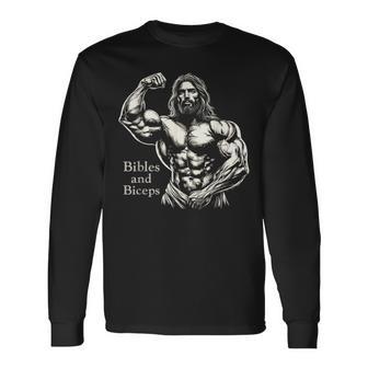 Biblias Y Bíceps Divertido Culturismo Jesús Gimnasio Entrenamiento Camiseta de manga larga - Regaloses