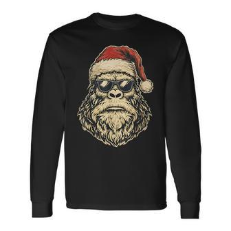 Bigfoot Face Sunglasses Santa Christmas Xmas Sasquatch Long Sleeve T-Shirt - Thegiftio UK