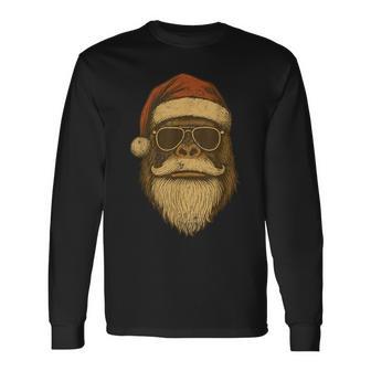 Bigfoot Face Sunglasses Santa Christmas Vintage Sasquatch Long Sleeve T-Shirt - Thegiftio UK