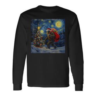 Bigfoot Santa Christmas Starry Night Sasquatch Van Gogh Long Sleeve T-Shirt - Thegiftio UK