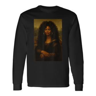Black Mona Lisa Afro African American Melanin Black History Long Sleeve T-Shirt - Monsterry
