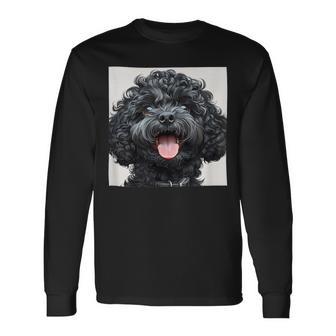 Black Poodle Puppy Laughing Graphic Long Sleeve T-Shirt - Thegiftio UK