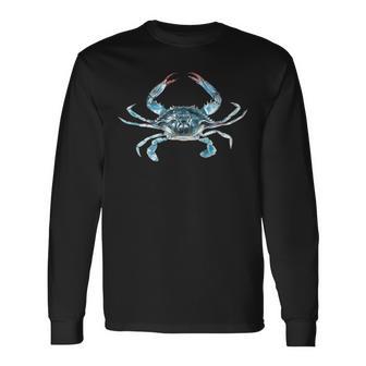 Blue Crab Portrait Long Sleeve T-Shirt - Thegiftio