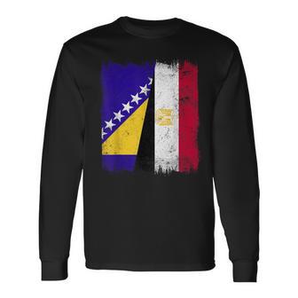 Bosnia And Herzegovina Egypt Half Flag Bosnian Egyptian Long Sleeve T-Shirt | Mazezy