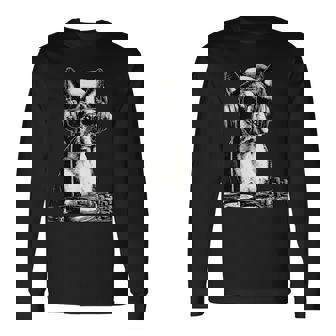 Boston Terrier Dj With Sunglasses Santa Dog Christmas Music Long Sleeve T-Shirt | Mazezy