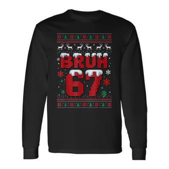 Bruh 67 Six Seven Meme Alpha Slang Christmas Pajamas Long Sleeve T-Shirt - Thegiftio UK