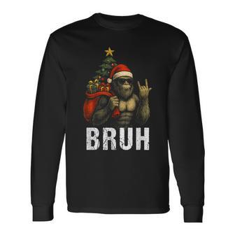 Bruh Bigfoot Christmas Christmas Tree Xmas Sasquatch Long Sleeve T-Shirt - Thegiftio UK