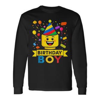 Building Bricks Boy Birthday Party Hat Master Builder Blocks Long Sleeve T-Shirt - Thegiftio UK
