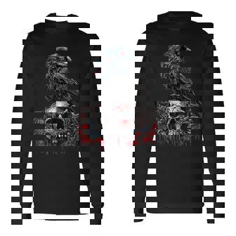 Calavera Con Cuervo Negro Gótico Camiseta de manga larga - Regaloses