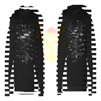 Camo Hunting Reindeer Deer Christmas Holiday Xmas Lights Long Sleeve T-Shirt | Mazezy