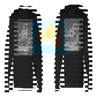 Capybara Hot Spring Friends Soaking Relaxation Long Sleeve T-Shirt | Mazezy