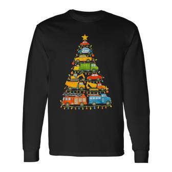 Cars Christmas Tree Firetruck Police Vehicle Xmas Cute Boys Long Sleeve T-Shirt - Thegiftio UK