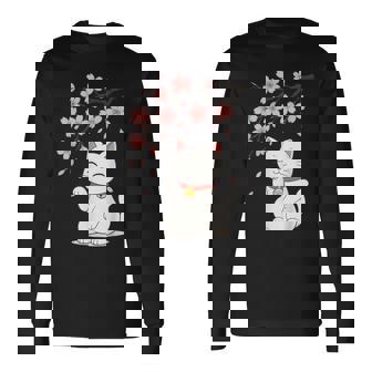 Cat Cherry Blossom Japan Anime Long Sleeve T-Shirt | Seseable FR