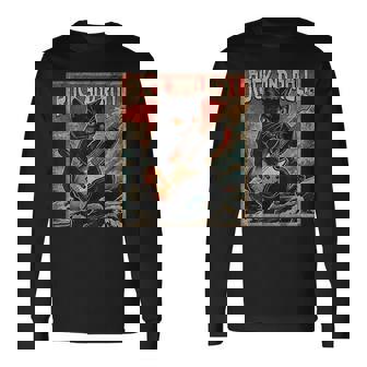 Cat Playing Bass Guitar Rock On Vintage Rock Guitarist Cat Long Sleeve T-Shirt | Seseable UK