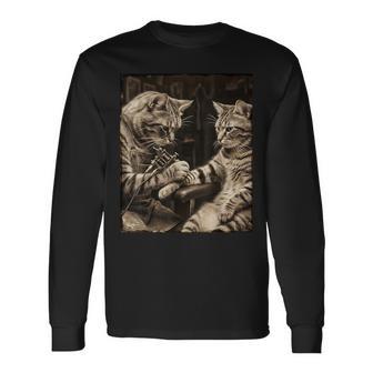 Cat Tattooing Cat Meme Inked Kitty Humor Tattoo Artist Long Sleeve T-Shirt - Thegiftio