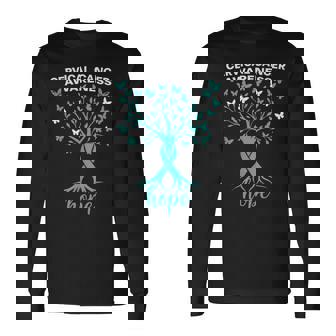 Cervical Cancer Awareness Hope Ribbon Butterfly Tree Long Sleeve T-Shirt | Mazezy