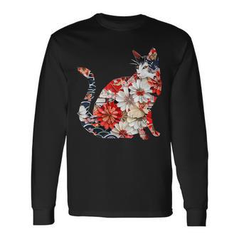 Chat Origami Chats Fleurs De Cerisier Japonais Japon T-shirt à manches longues - Cadeauxyz