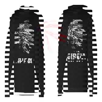 Chippewa ネイティブアメリカン アメリカ国旗 スカルヘッドレス 長袖tシャツ 長袖Tシャツ - Kawaiitshirt