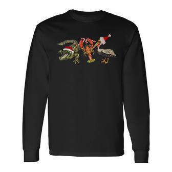 Christmas Alligator Pelican Crawfish Holiday New Year Long Sleeve T-Shirt | Mazezy
