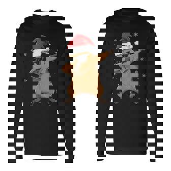 Christmas Capybara Santa Hat Dabbing Xmas Lights Capybara Long Sleeve T-Shirt - Monsterry