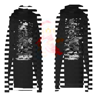 Christmas Dachshund Playing Guitar Musician Wiener Dog Long Sleeve T-Shirt - Thegiftio