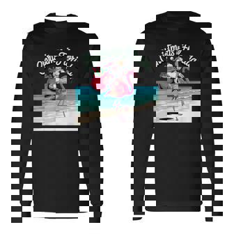 Christmas In Florida Sun Tanning Santa Riding Flamingo Long Sleeve T-Shirt | Mazezy