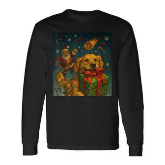 Christmas Golden Retriever Dog Selfie & Santa Long Sleeve T-Shirt - Thegiftio UK