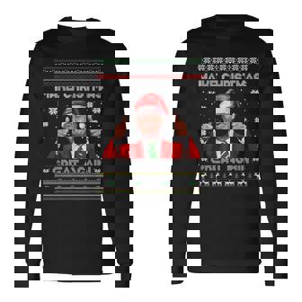 Make Christmas Great Again With Hilarious Ugly Trump Pajamas Long Sleeve T-Shirt - Monsterry