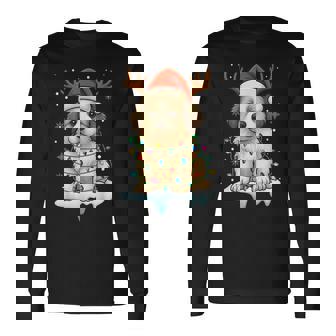 Christmas Light Snow Reindeer Santa Hat Great Pyrenees Xmas Long Sleeve T-Shirt - Monsterry