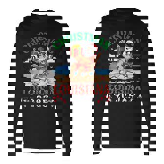 Christmas In Louisiana 2025 Santa Beach Lounge Holiday Vibes Long Sleeve T-Shirt - Thegiftio